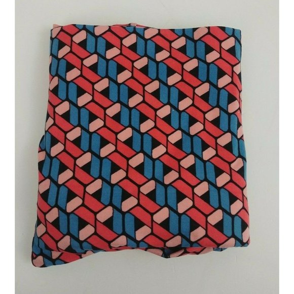 Lularoe Tall And Curvy Leggings Black With Blue & Pink Geometric Ribbons - Picture 6 of 6